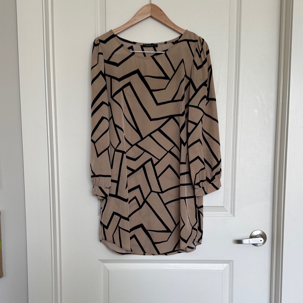 The Vintage Shop Beige and Black Geometric Mini Dress